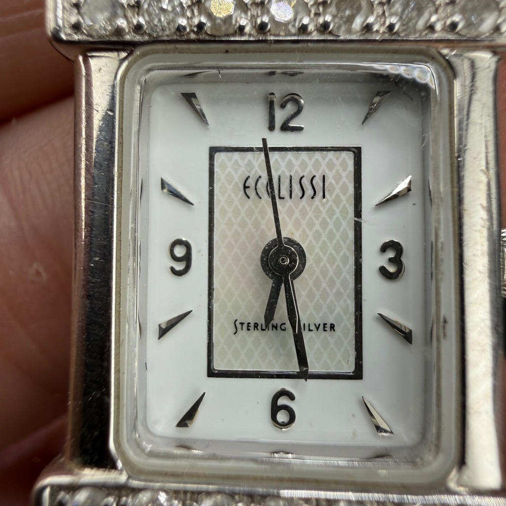 Vintage Ecclissi Sterling Silver Watch Mother of Pearl NEEDS‎ BATTERY 7.25in